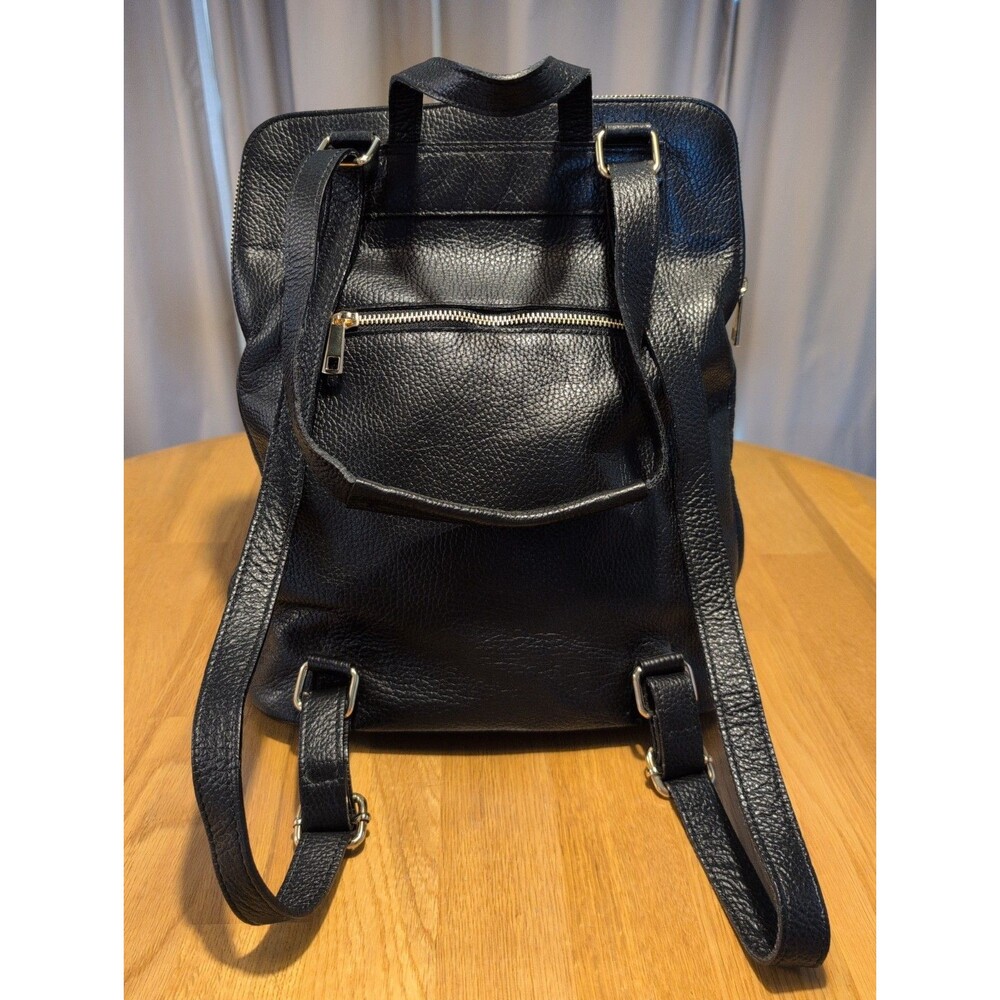 Unica! Firenze Large Black Buttery Pebbled Leather Backpack Convertible Italian